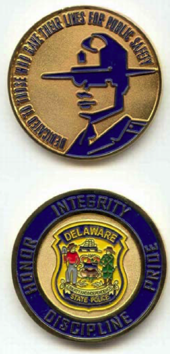 Delaware State Police Trooper Head Challenge Coin Gold Tone Finish